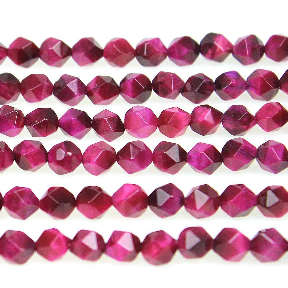 MJDCB Best Sellers Natural Stone Beads Faceted Polygon Rose Red Tiger Eye Crystal Energy Stone Healing Power for Jewelry Making(8mm)