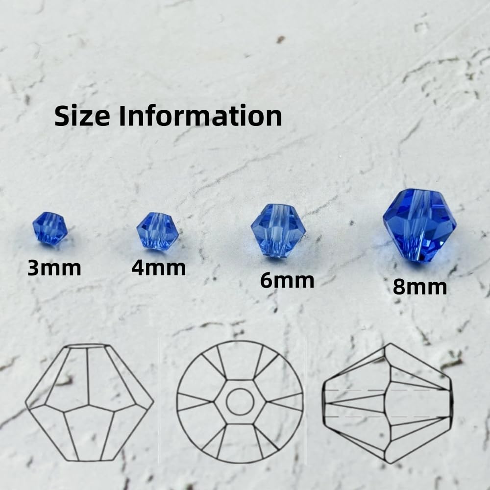 YUEXIGO 200pcs 6mm Bicone Glass Crystal Beads for Jewelry Making, Faceted Bicone Glass Spacer Beads for Bracelet Earring Necklace DIY Craft(Light Blue)