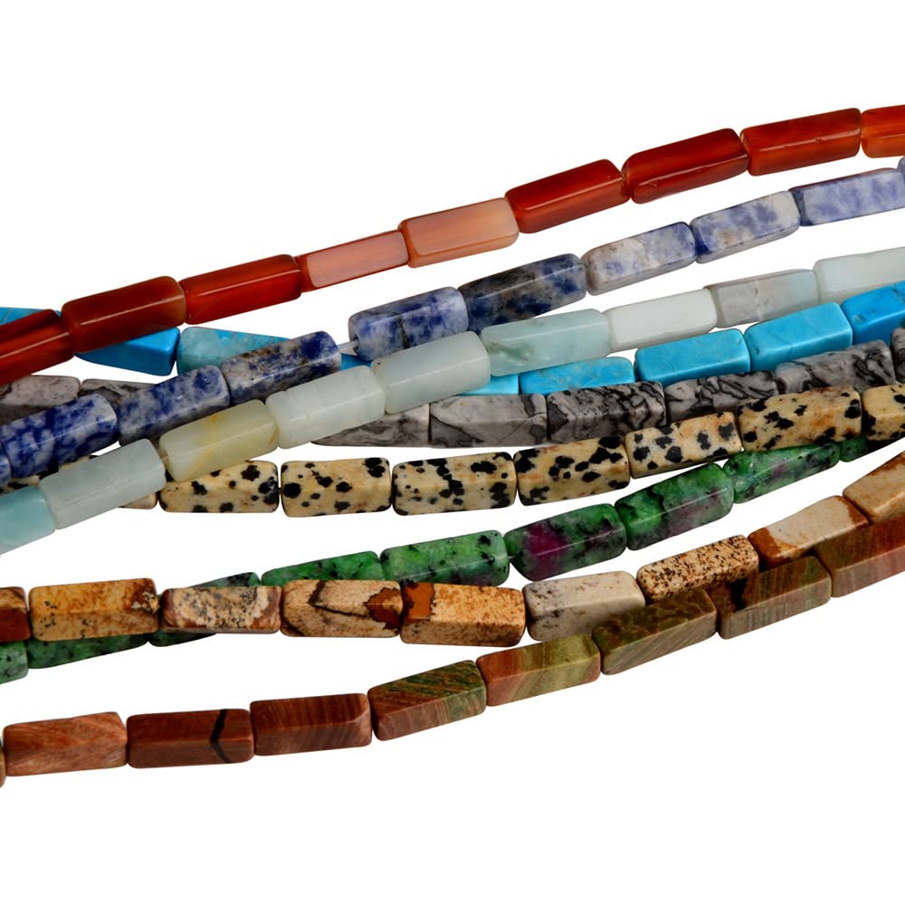 4x13mm Natural Stone Picasso Rectangular Column Tube Cylinder Spacer Loose Beads Gemstone for DIY Bracelets Necklace Jewelry Making Strand 15 Inch (28-30pcs)