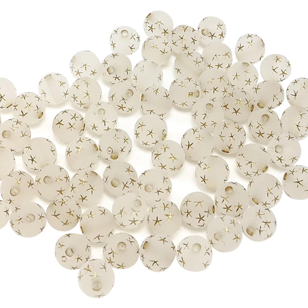 UUYYEO 200 Pcs 10mm Golden Star Round Beads Frosted Acrylic Beads Shiny Crystal Beads Chunky Beads Matte Craft Beads Plastic Jewelry Making Beads for Necklace Bracelet