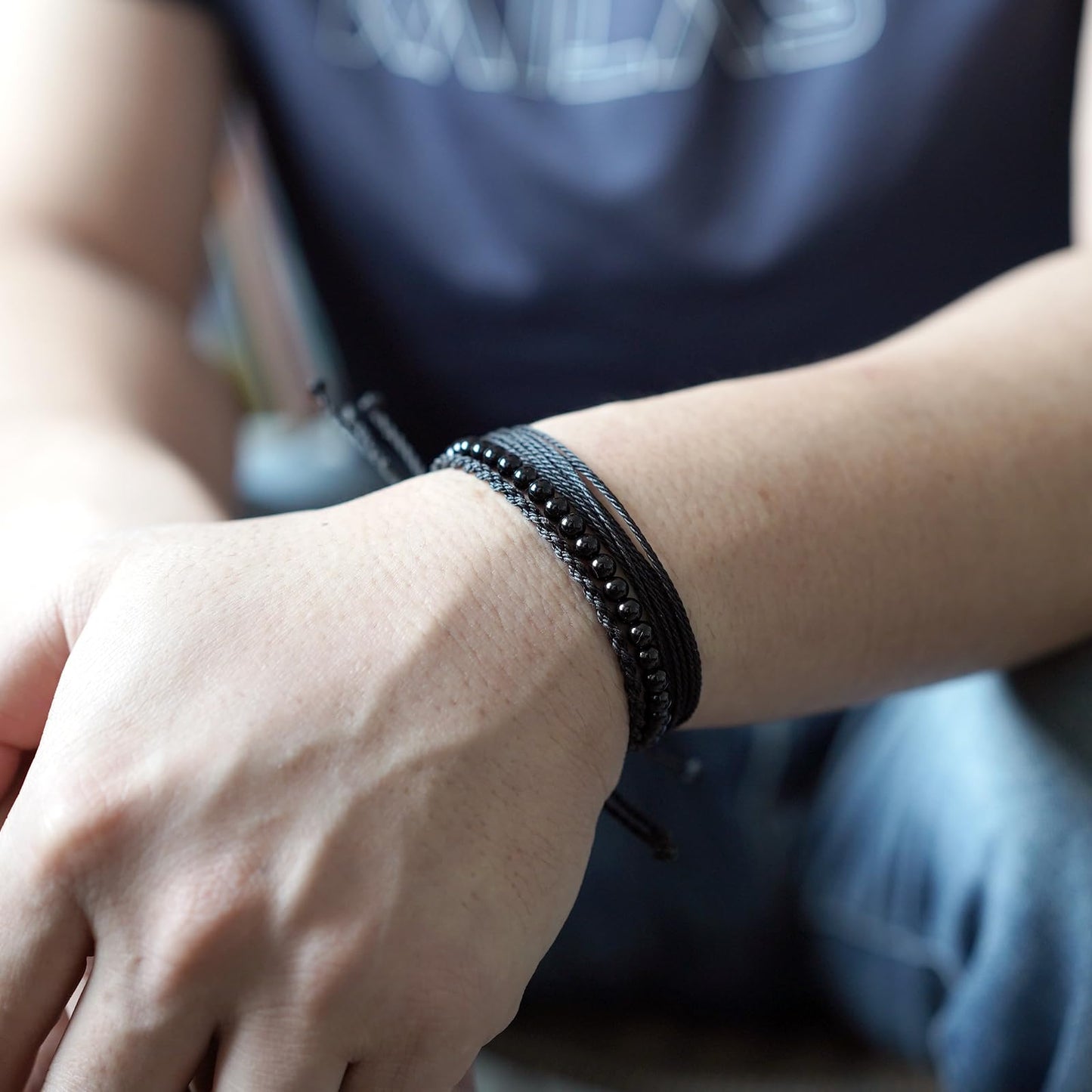 Handmade Natural Stone Beaded Healing Bracelet Gift for Men Adjustable Rope String Bracelet (Onyx, Adjustable)