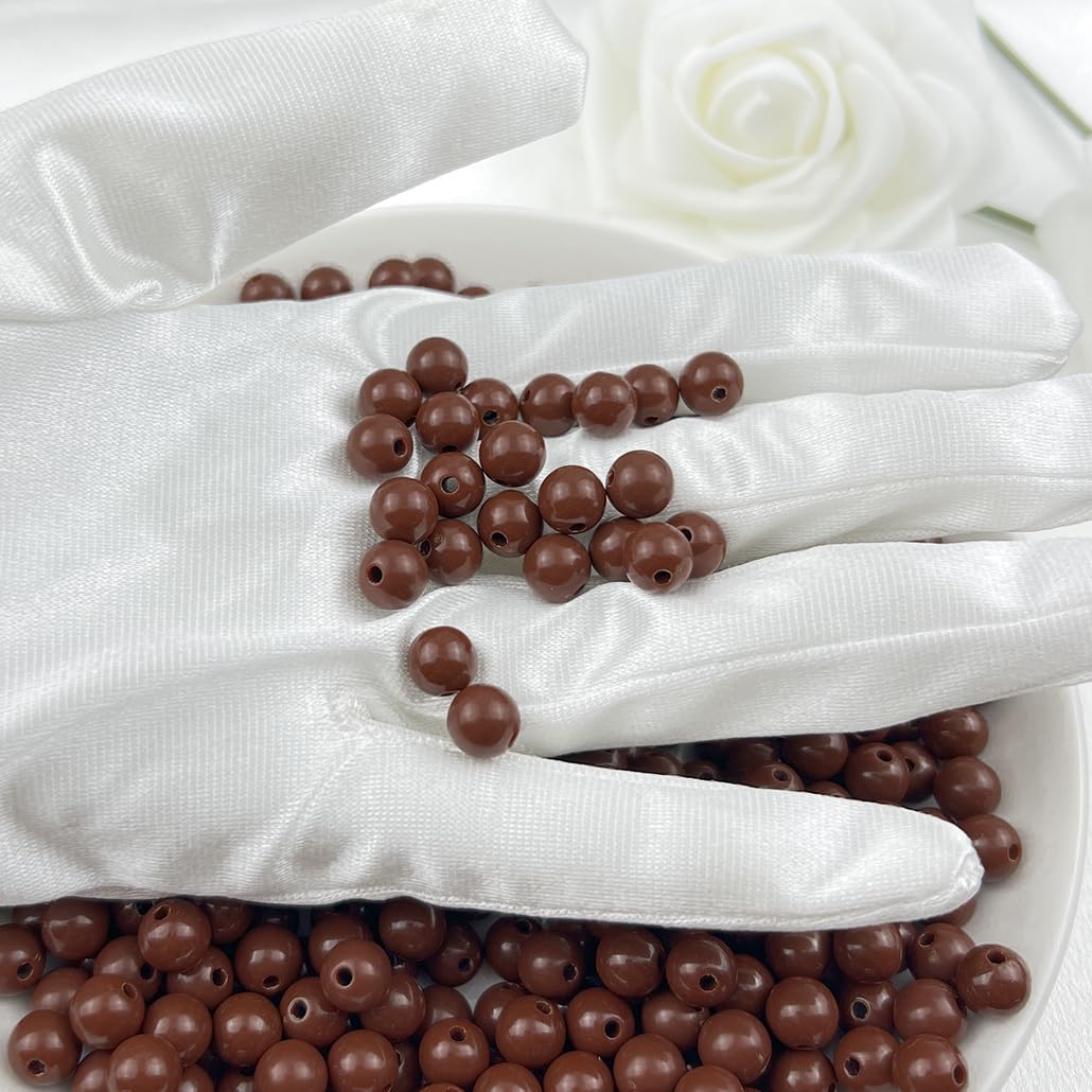 Mulutoo 120Pieces 12MM Acrylic Round Beads Round Acrylic Balls Chunky Beads Smooth Spacer Plastic Pastel Beads Craft Beads for Necklace and Bracelet Making Crafting Supplies(200-brown)