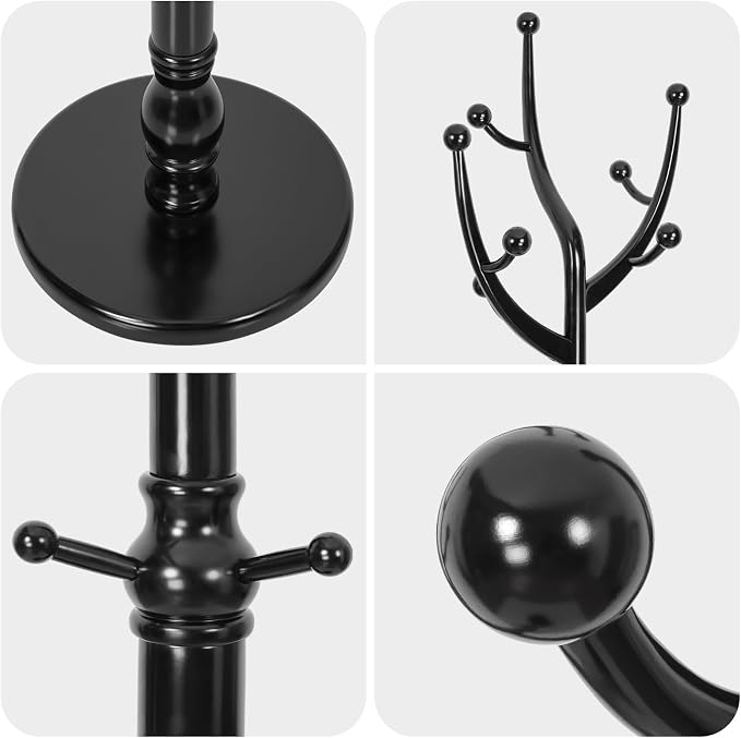 Bekrvio Tree Coat Rack Freestanding with Sturdy Round Base, Black | Unique Coat Hanger Stand, Heavy Duty Standing Coat Rack, For Jacket, Hat, Bags For Entryway / Hallway / Bedroom