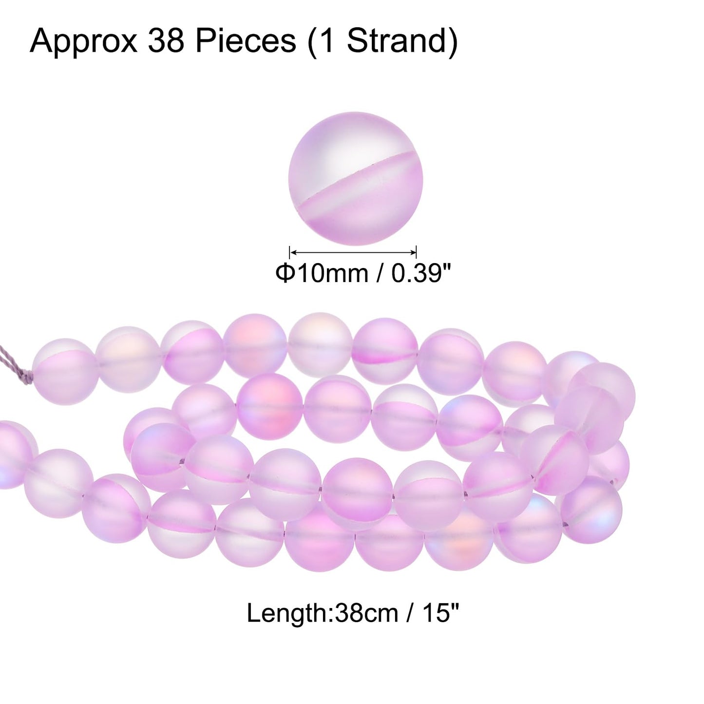 uxcell Matte Crystal Glass Beads 10mm Synthetic Frosted Shining Semi-Precious Round Loose Beads Synthetic Moonstone for Jewelry Making DIY Bracelet, Light Purple
