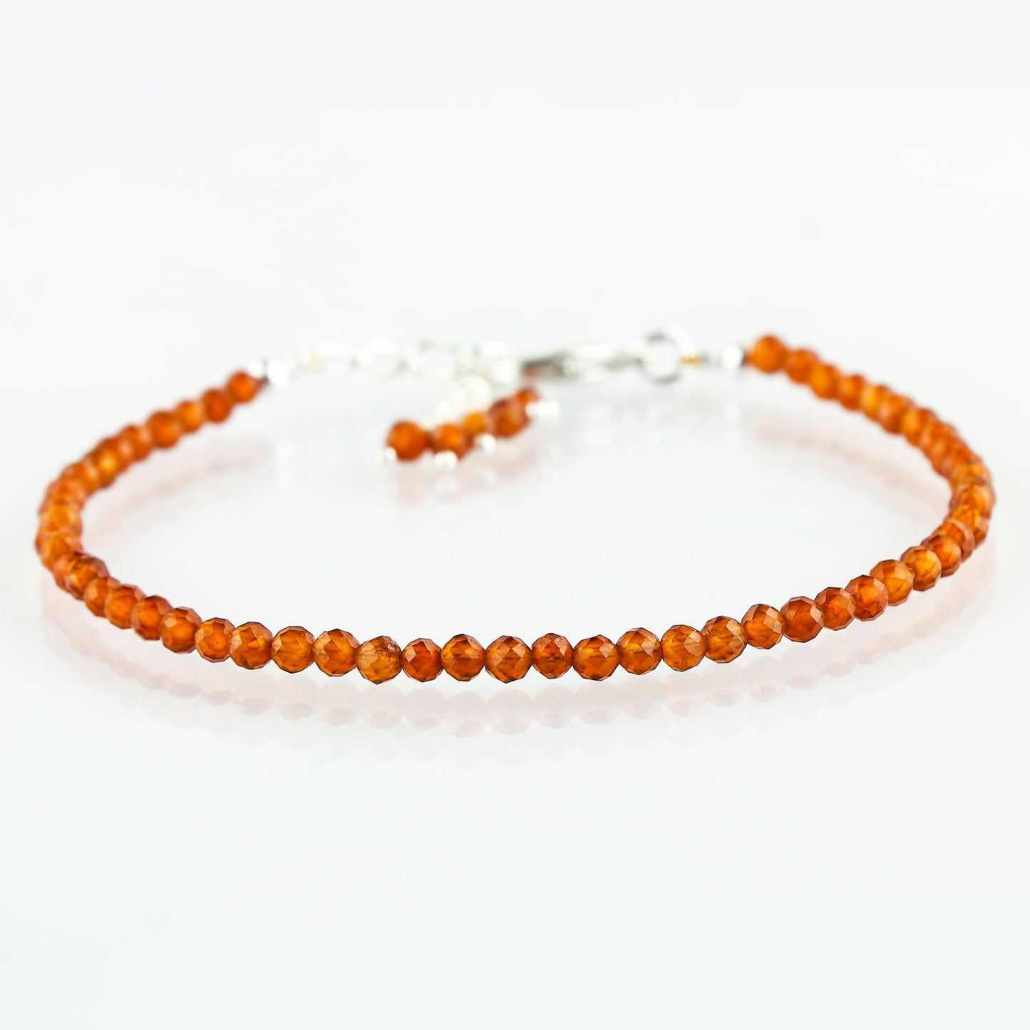CRYSTALINES Natural Spessartite Garnet Gemstone Bracelets, Faceted Beads Stones, Handmade Boho Hypoallergenic Jewelry for Women, Healing Crystals, Silver Plated 7+1inch January Birthday Gift