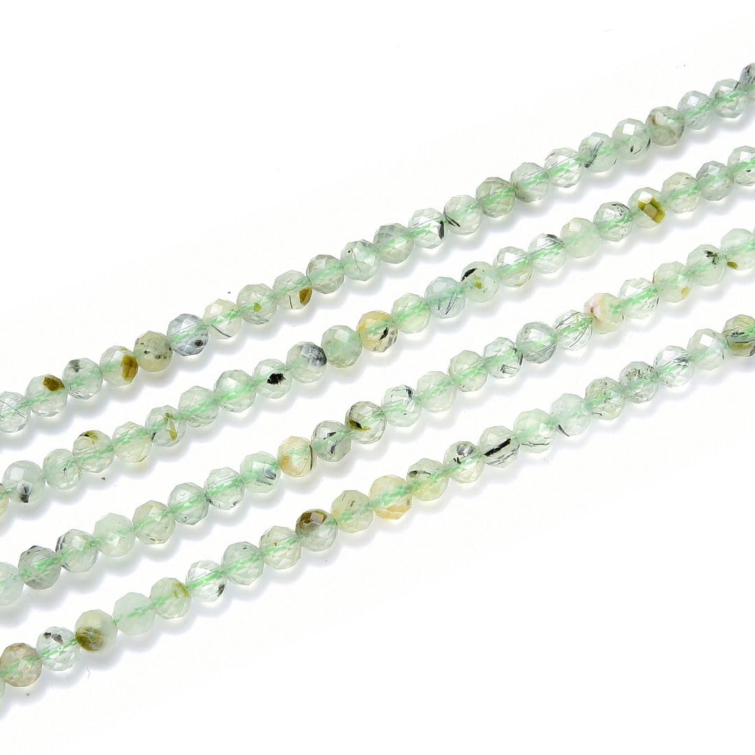 Adabele 15 Inch Natural Green Prehnite Healing Gemstone 3mm (0.12 Inch) Tiny Small Faceted Round Loose Beads Stone Spacer (105-115pcs) for Craft Jewelry Making GK3-12