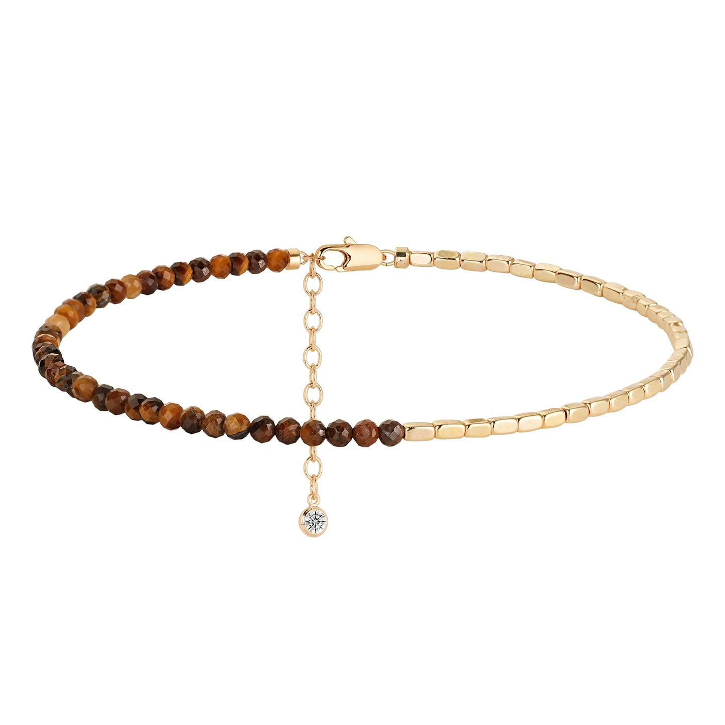 MYEARS Women Beaded Bracelet Gold Gemstone Tiger's Eye 14K Simple Dainty Handmade Chain Everyday Boho Beach Jewelry