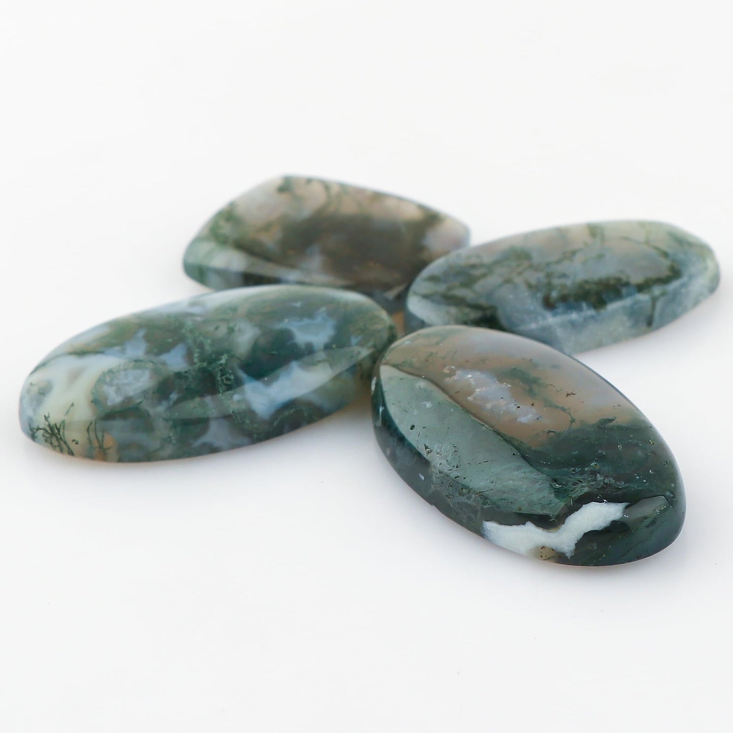 CRYSTALIS 4pcs, 25-30mm Natural Moss Agate Loose Gemstone Wholesale Bulk Cabochons Jewelry Making Supply, Chakra & Healing Polished Stones, Wire Wrapping, DIY, Gem Collection
