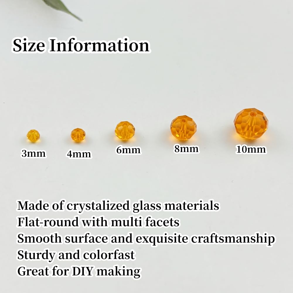 YUEXIGO 60pcs 10mm Crystal Glass Beads for Jewelry Making, Faceted Rondelle Glass Spacer Beads for Wind Chimes Bracelet Earring Necklace DIY Craft(Orange)