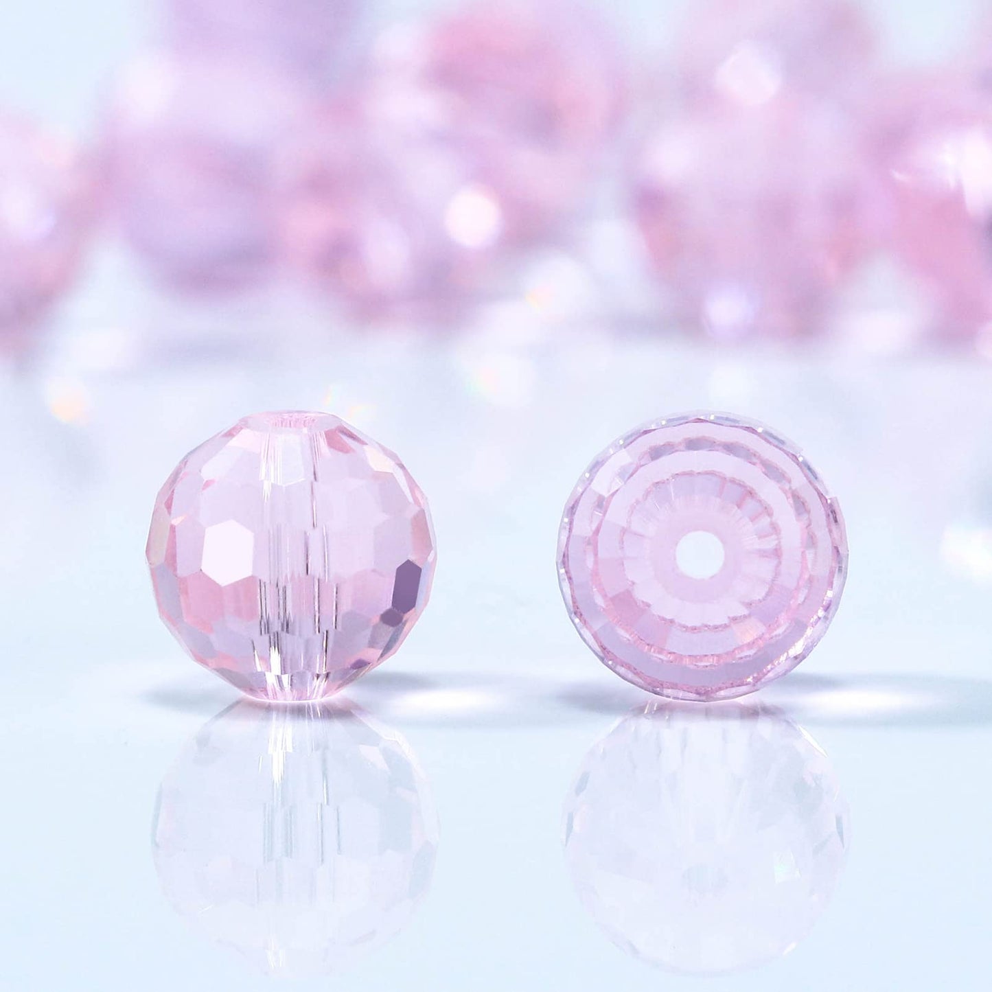 Dowarm 10MM Round Crystal Beads for Jewelry Making, Pink Faceted Glass for Crafts Bracelet Wind Chimes Suncatcher, #5003 Rondelle Spacer, Loose Gemstones, 50PCS