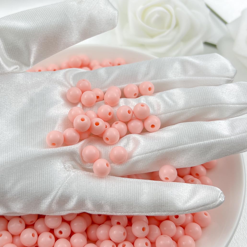 Mulutoo 400Pieces 8MM Acrylic Round Beads Round Acrylic Balls Chunky Beads Smooth Spacer Plastic Pastel Beads Craft Beads for Necklace and Bracelet Making Crafting Supplies(179-pale Pink)