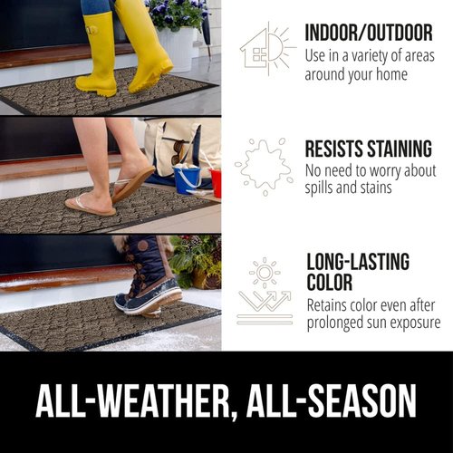 GORILLA GRIP Waterproof All-Season WeatherMAX Doormat - 34x58 Natural Rubber, Stain & Fade Resistant, Easy Clean Latte Quatrefoil