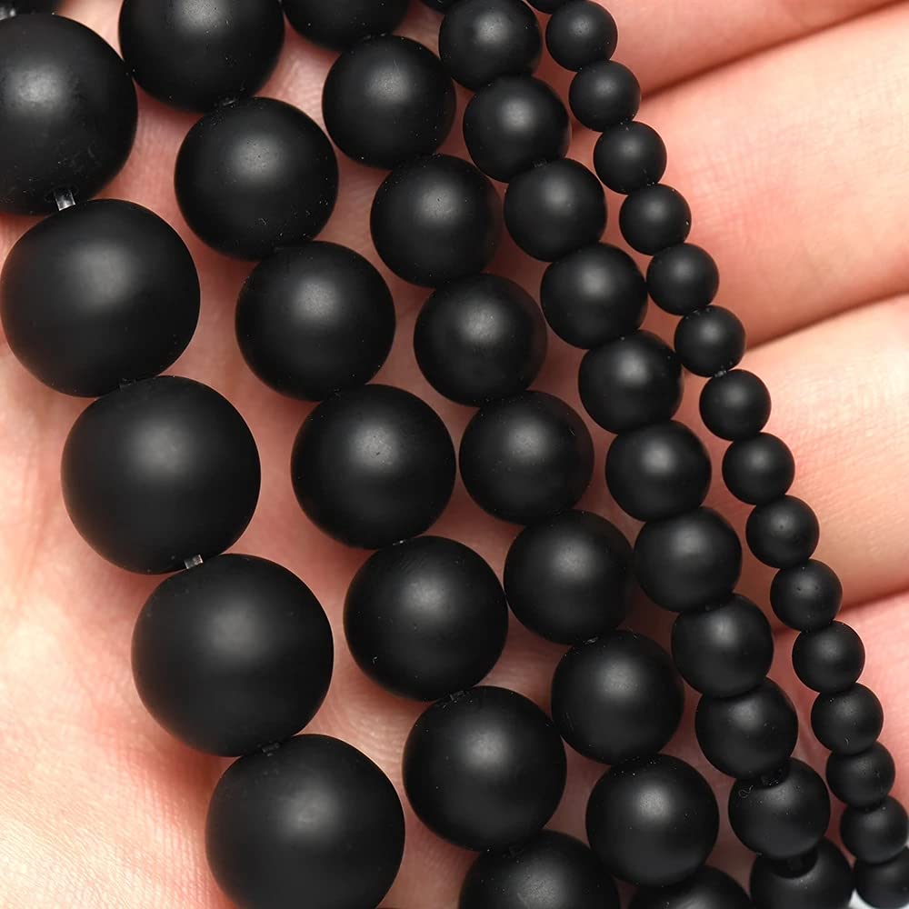 4mm 90pcs Beads Agata Onyx Round Strand Gem Natural Stone Fashion Jewelry Findings Tassels Chandelier Necklace Earrings Bangle Making Dull Polished Accessories DIY(4mm, Black Matte)