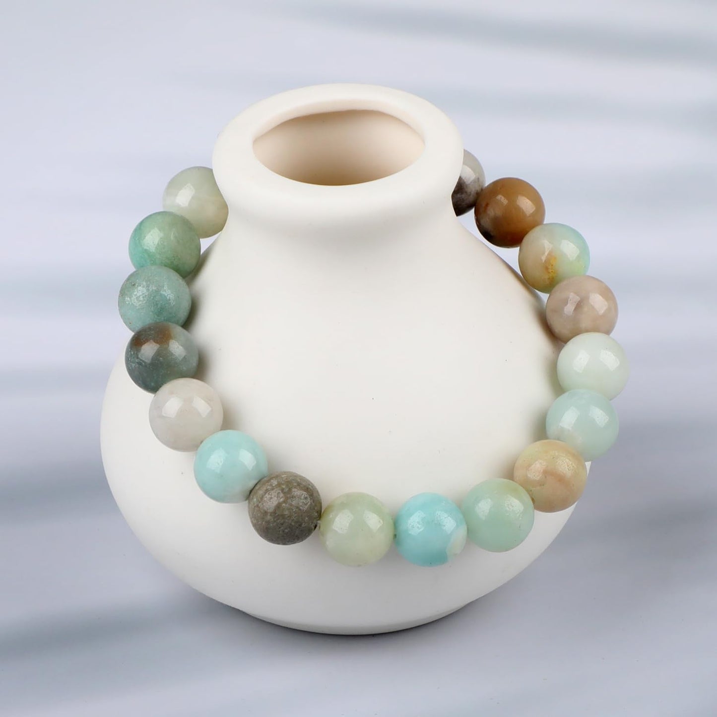 LPBeads Handmade Natural Gemstone Stretch Elastic 10mm Mulitcolor Amazonite Bracelet Healing Crystal Round Stone Beads Jewelry Gifts for Women Men