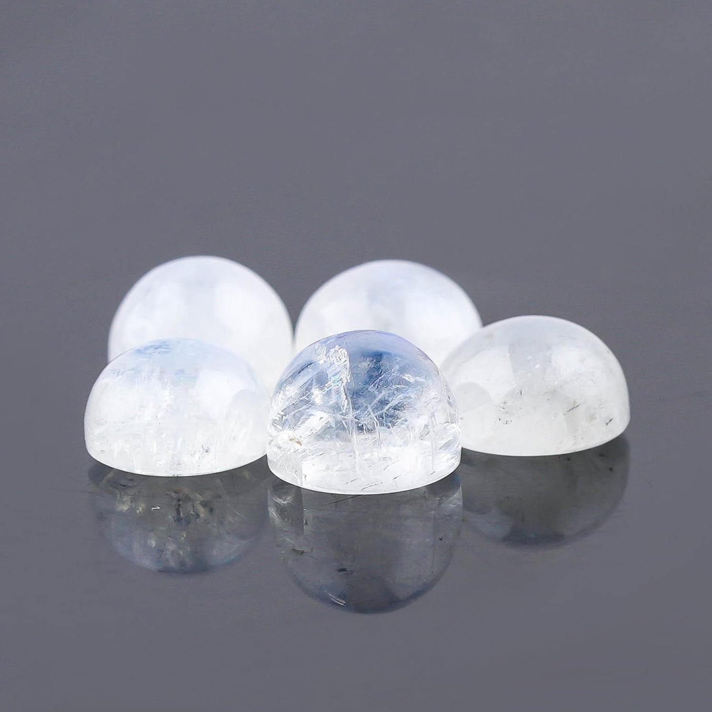 CRYSTALINES (5pcs) Natural Rainbow Moonstone Gemstone, Bulk Cabochon Tiny Round Stones, Jewelry Making, Polished Loose Supplies, Wicca & Reiki Healing Crystals, June Birthstone, Gem Collection