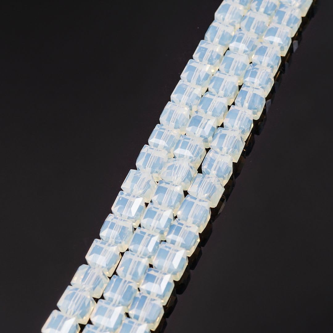 200pcs Czech Faceted Cube Crystal Glass Loose Beads Spacer Bulk 6mm (0.24 Inch) White Opal for DIY Jewelry Craft Making CCC634