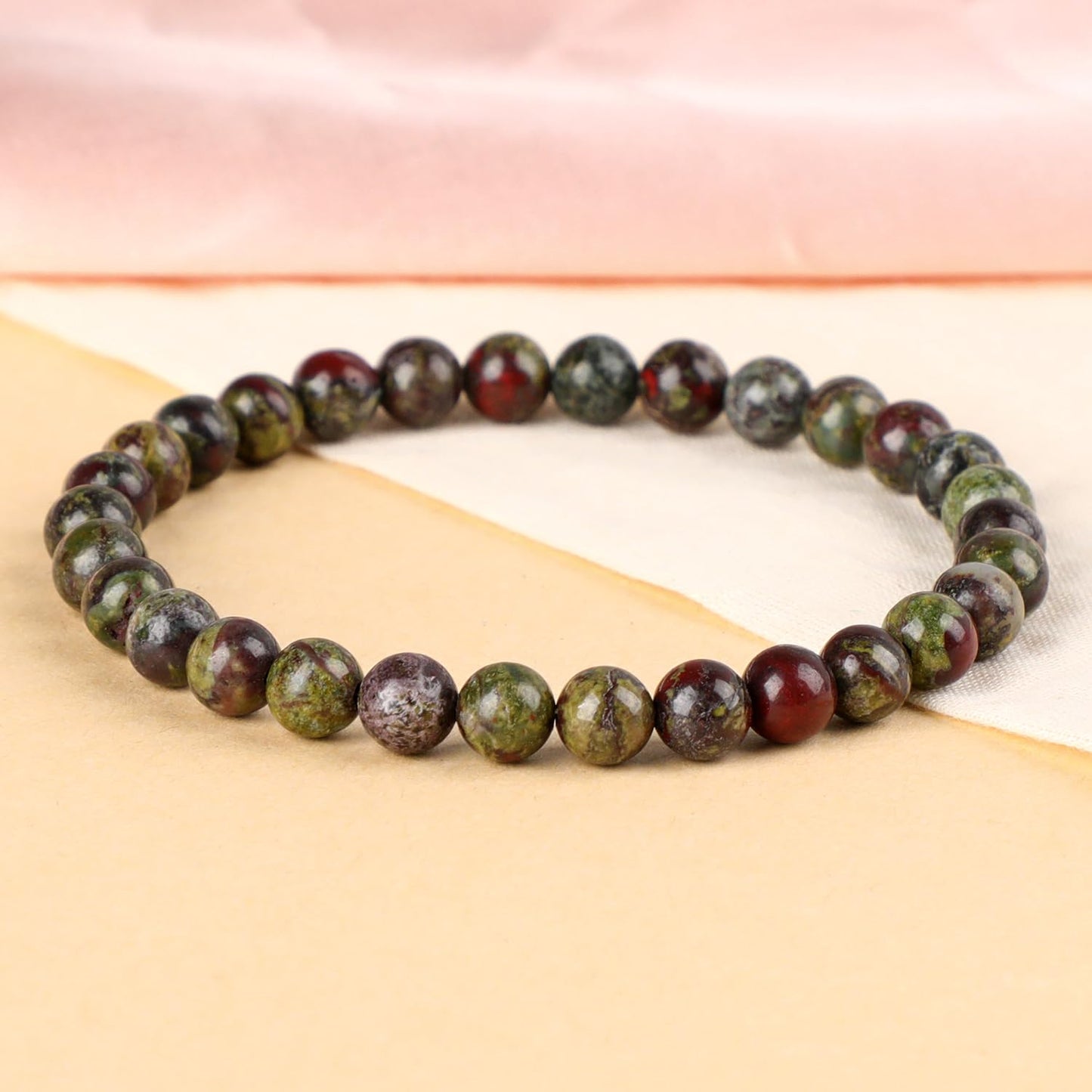 LPBeads Handmade Natural Gemstone Stretch Elastic 6mm Dragon Bloodstone Bracelet Healing Crystal Round Stone Beads Jewelry Gifts for Women Men