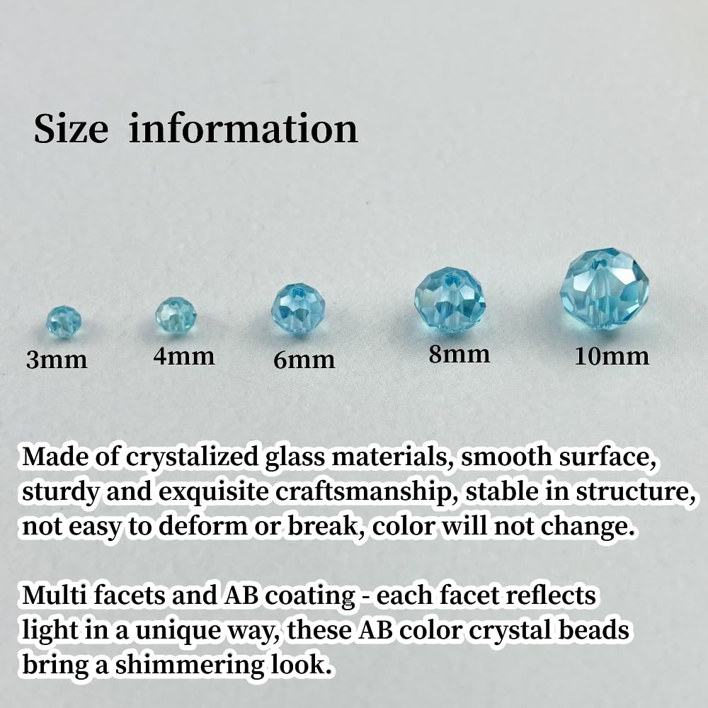 YHYPOCI 100pcs 8mm Crystal Glass Beads for Crafts Faceted Rondelle Glass Beads for Jewelry Making Crystal Spacer Beads for Necklaces Bracelets Earrings DIY Craft(Lake Blue AB)