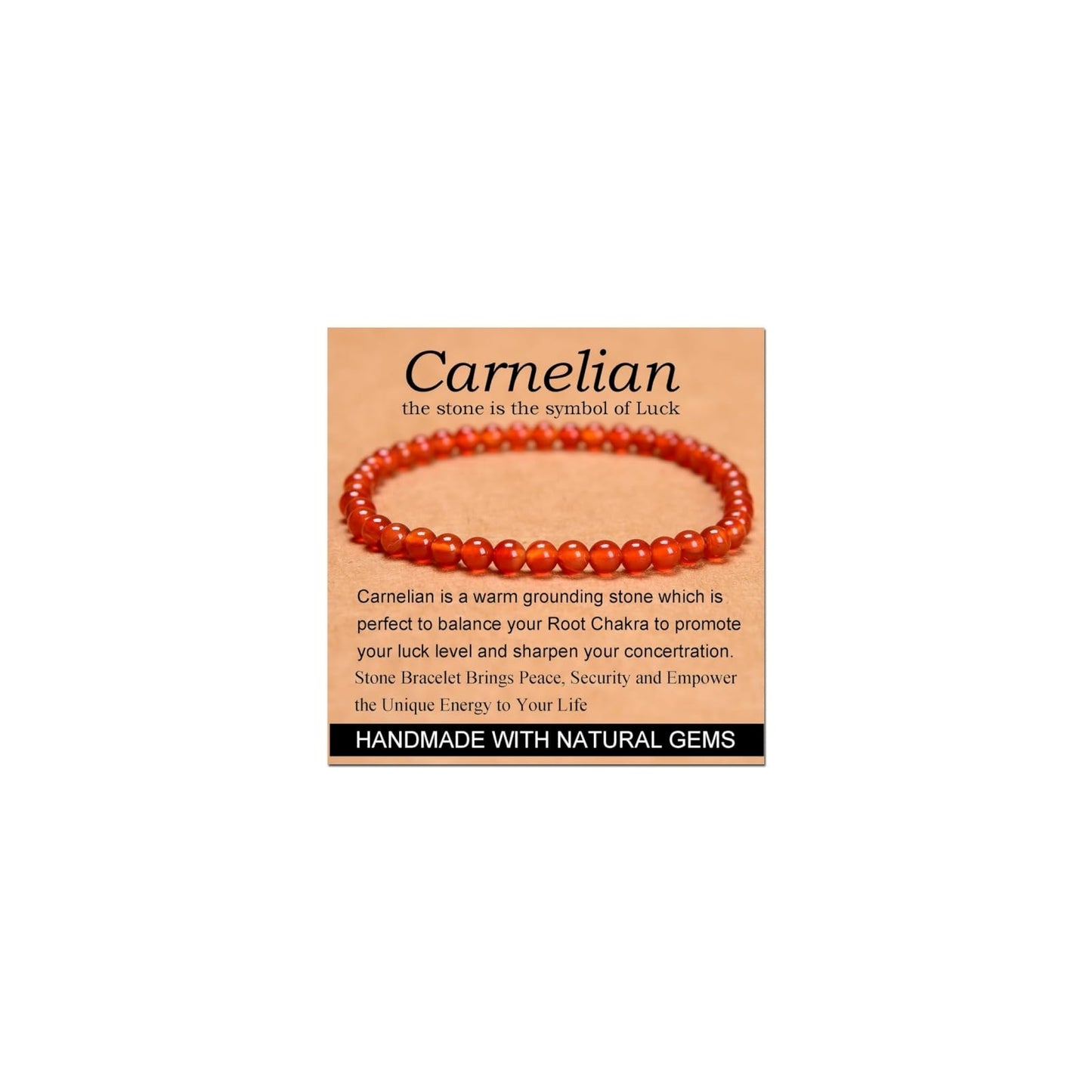 CHELYQST Carnelian Bracelet - Stone of Luck,Stretch Natural Stone Crystal Beads Jewelry Gifts for Women Men Unisex,4mm