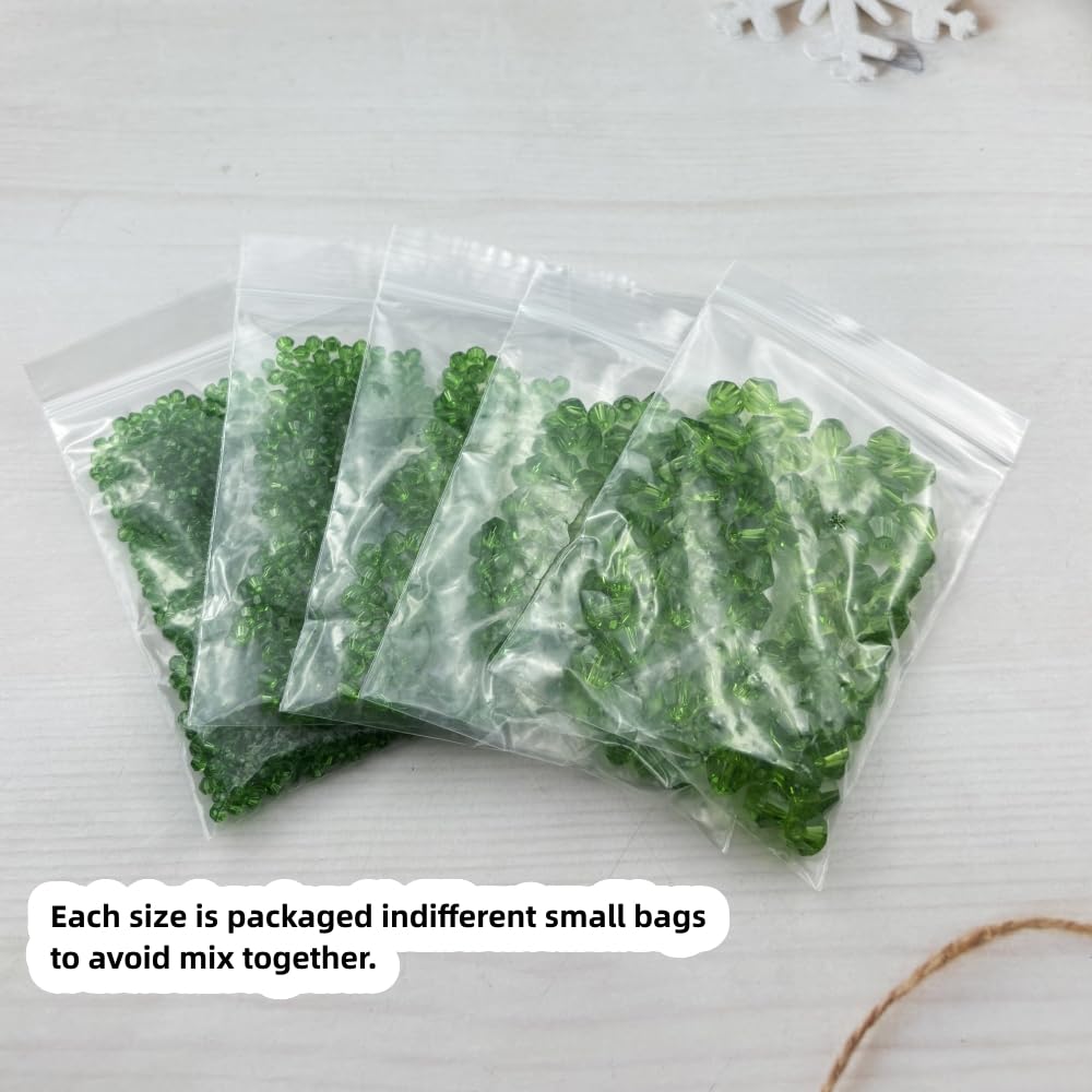 Pinhoollgo 1310pcs Bicone Crystal Glass Beads 2mm 3mm 4mm 6mm 8mm Faceted Crystal Spacer Beads for Bracelets Necklace Pendants Earrings DIY Jewelry Craft Making(Grass Green)