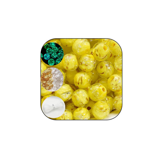 200 PCS 8mm Glow in The Dark Beads Bulk Round Luminous Glass Beads with Holes for Jewelry Making Bracelets Earrings Necklace Glow Loose Spacer Ball Bead DIY Craft Kit (Yellow)