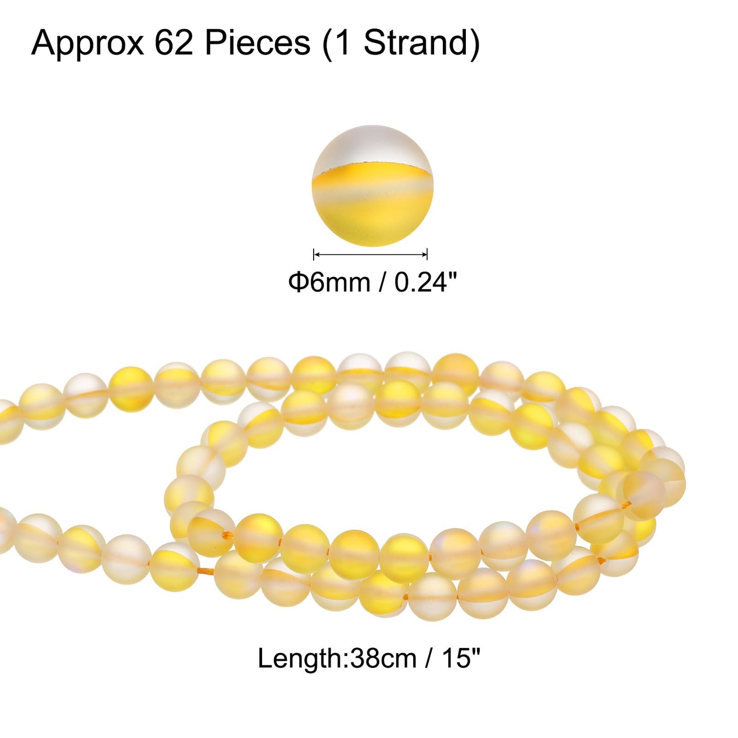 uxcell Matte Crystal Glass Beads 6mm Synthetic Frosted Shining Semi-Precious Round Loose Beads Synthetic Moonstone for Jewelry Making DIY Bracelet, Yellow