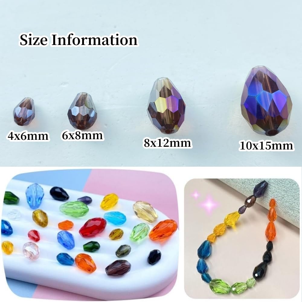 Honkoolly 50pcs 10x15mm Teardrop Crystal Glass Beads Vertical Hole Faceted Glass Teardrop Spacer Beads for Bracelets Necklace Earring DIY Jewelry Making Craft(Purple AB)