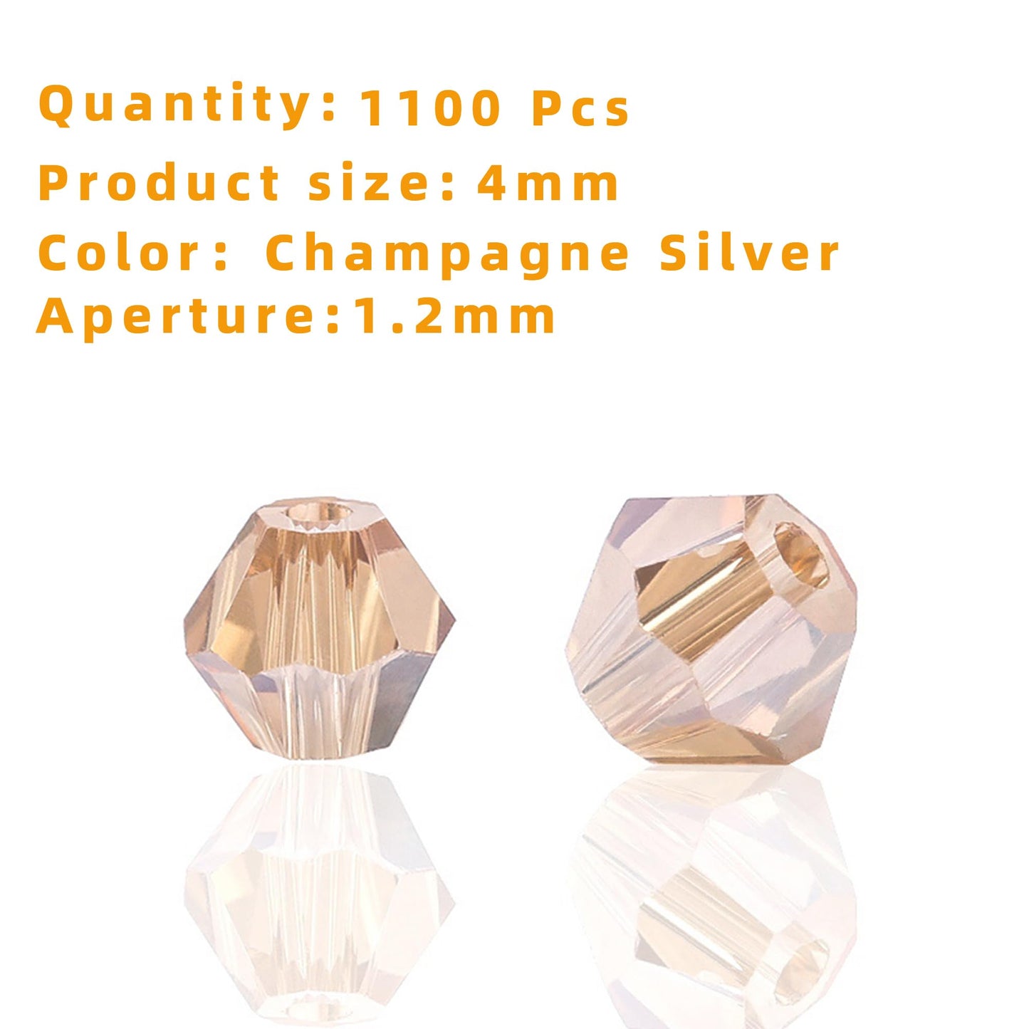 Laopottbeads 1100PCS 4mm Bicone Crystal Glass Beads for Jewelry Making, Sparkling Mini Beads for Suncatchers, DIY Bracelets & Craft Projects (Champagne Silver)