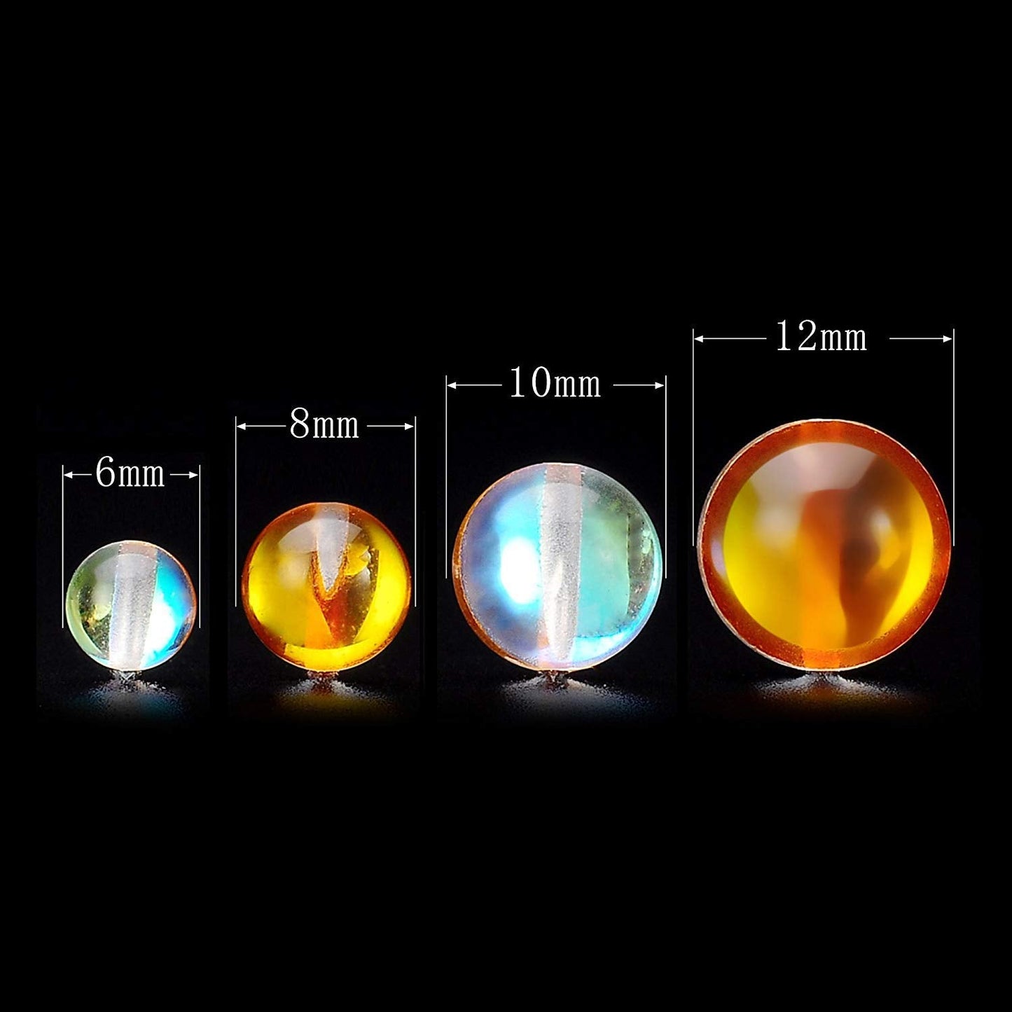 RUBYCA Round Moonstone Crystal Glass Beads Aura Iridescent for Jewelry Making (1 Strand, 12mm, Gold)