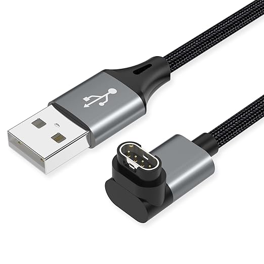 AGVEE 6.6ft Charger for Garmin Watch, L-Shape Charging Cable for Fenix, Forerunner, Vivoactive, Instinct, Venu, Tactix, Approach, D2, Quatix Series, Right Angle Braided, Dark Gray