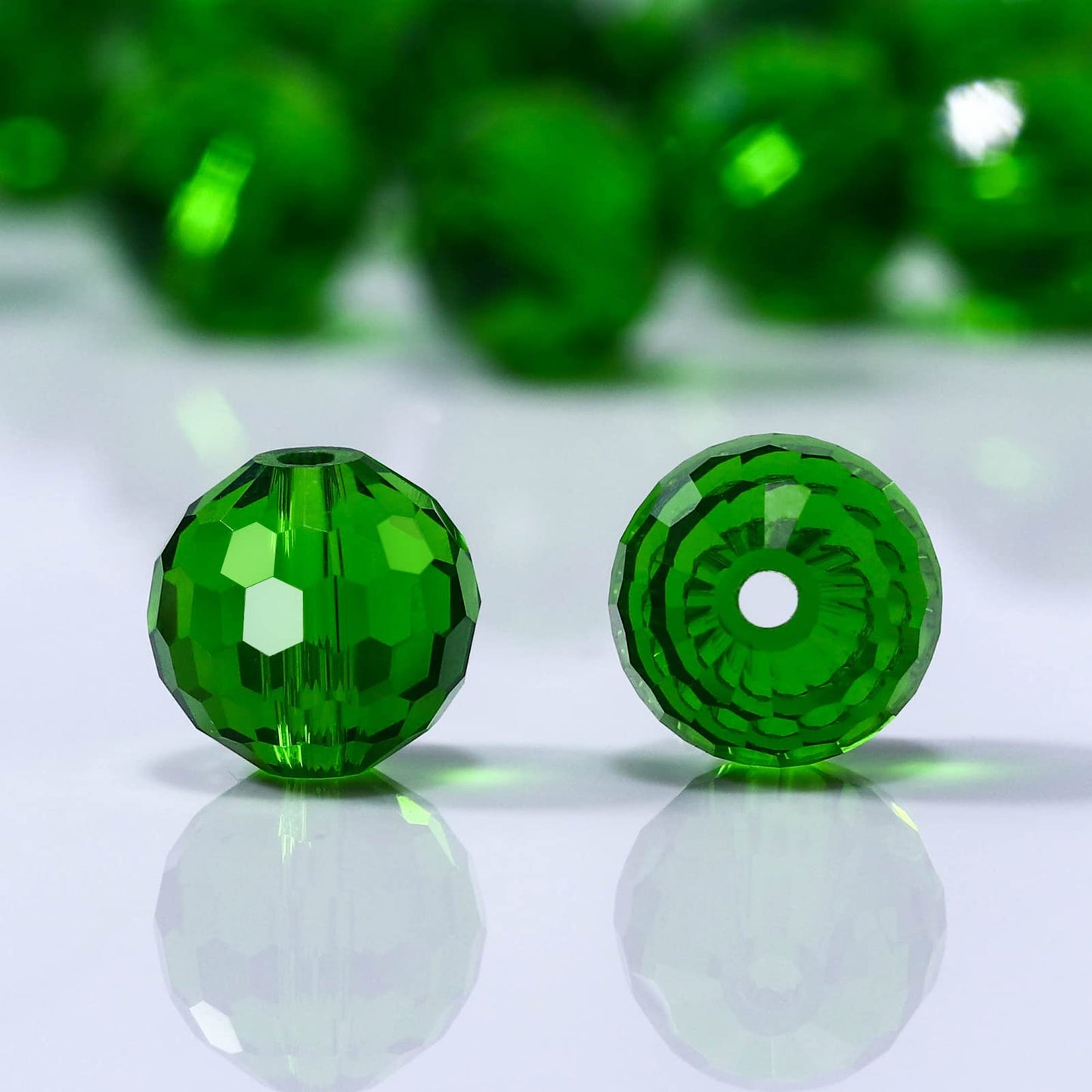 Dowarm 100PCS 8MM Crystal Glass Beads for Jewelry Making, Dark Green Faceted Crystal Beads for Crafts Bracelet Wind Chimes Suncatcher, #5003 Rondelle Spacer Beads, Loose Gemstones