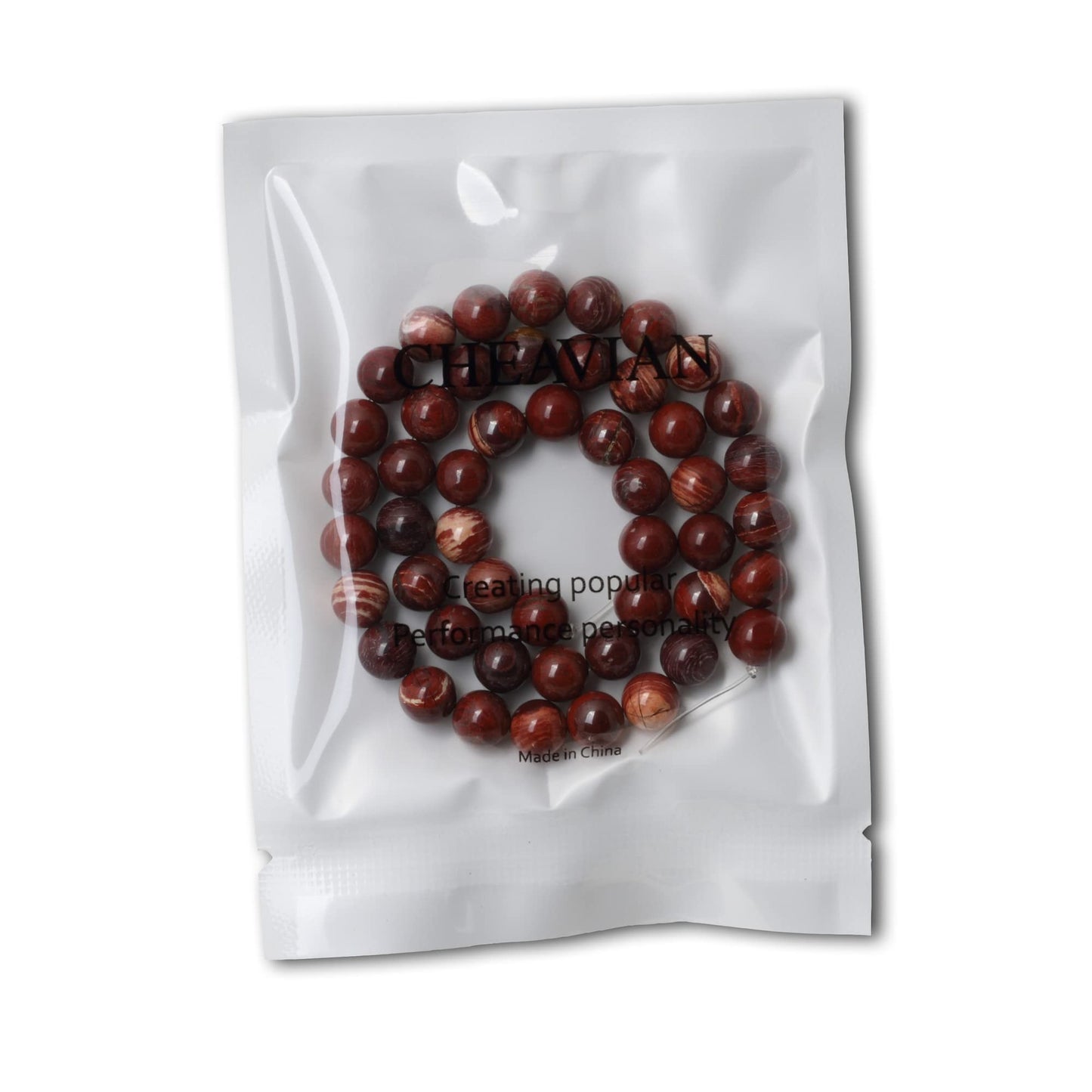 CHEAVIAN 45PCS 8mm Natural Red Snake Skin Jasper Round Loose Beads for Jewelry Making DIY Gifts Arts Crafts Materials 1 Strand 15"