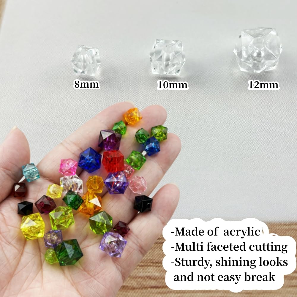 300pcs 8mm Acrylic Cube Square Faceted Acrylic Beads with Hole Plastic Spacer for Bracelets Necklace Earring Making Supplies (White)
