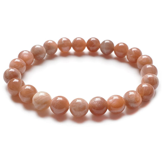 chengmu 8mm Sunstone Stretch Bracelet Natural Orange Moonstone Round Beads Semi Gemstone for Crystal Beaded Elastic Bracelet 7.5"