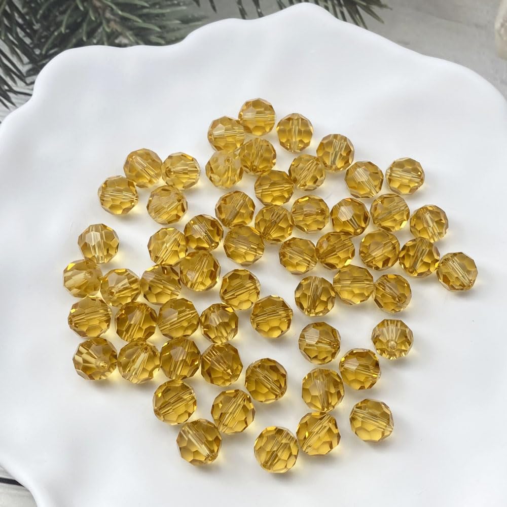 LIMAOLLY 400pcs 4mm Faceted Crystal Glass Beads Round Spacer Beads for Jewelry Making DIY Craft Making Necklace Bracelet Earring Wind Chimes Suncatchers Ornament(515-Gold Champagne)