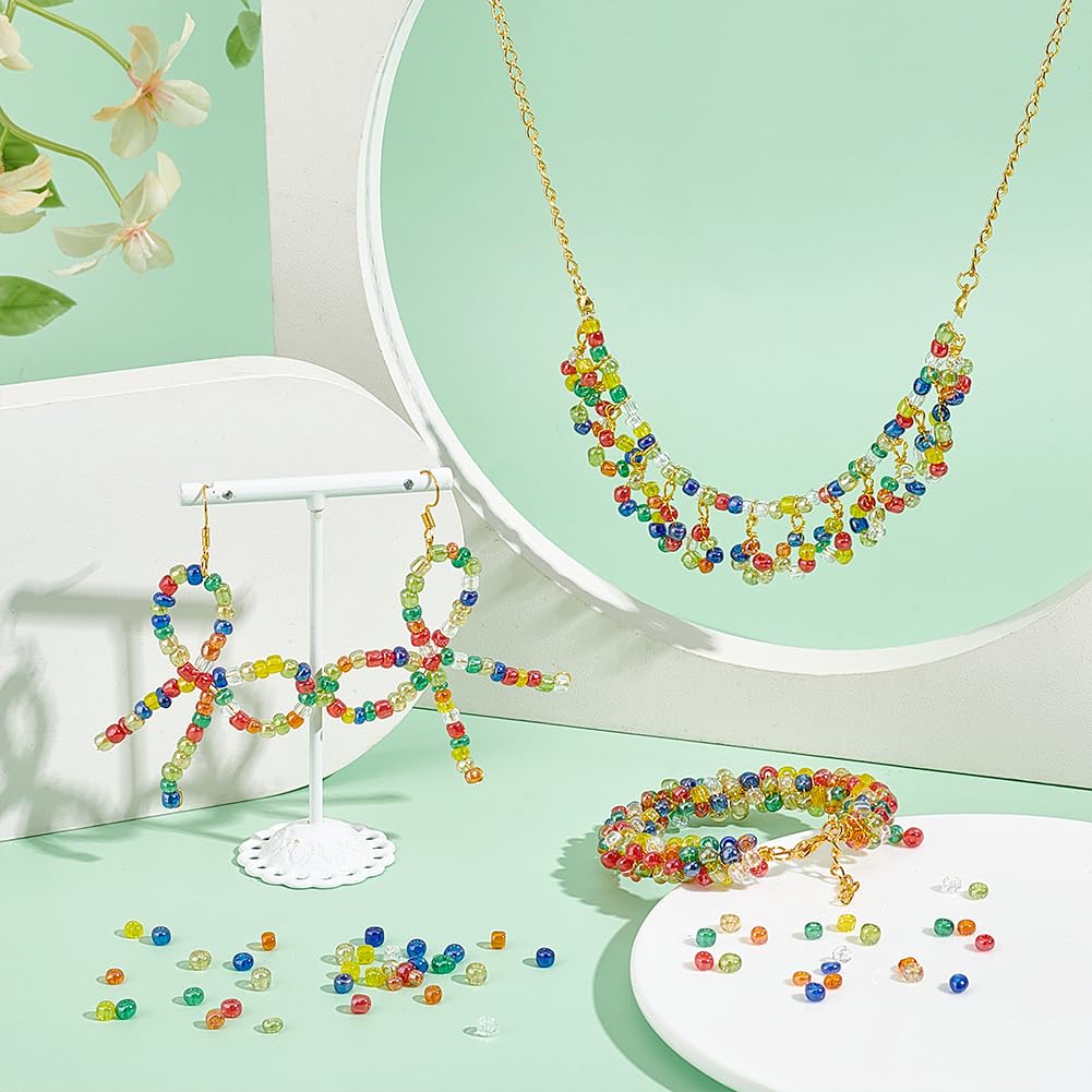 PH PandaHall About 1900 Pcs 6/0 Multicolor Beading Glass Seed Beads 8 Colors Round Pony Bead Mini Spacer Czech Beads Diameter 4mm for Jewelry Making