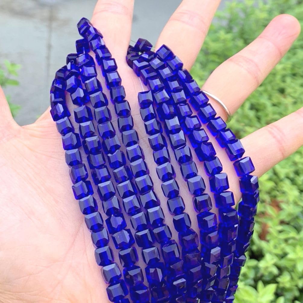 100pcs Czech Faceted Cube Crystal Glass Loose Beads Spacer 6mm (0.24 Inch) Cobalt Blue for DIY Jewelry Craft Making CCC625