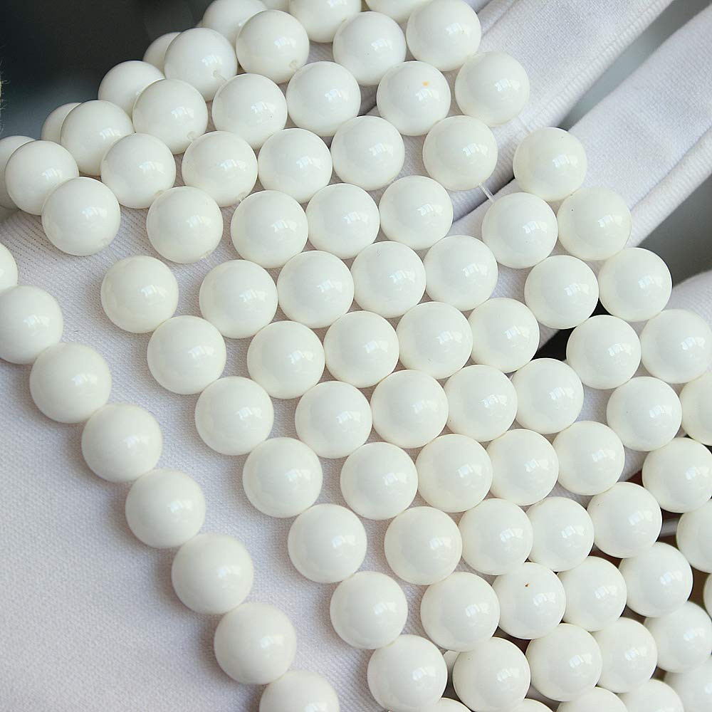 MJDCB 7A Natural Deep Sea White Shells Round Stone Beads for Jewelry Making DIY Bracelet Necklace (12mm)