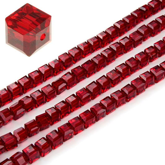 200pcs Czech Faceted Cube Crystal Glass Loose Beads Spacer Bulk 6mm (0.24 Inch) Siam Red for DIY Jewelry Craft Making CCC605