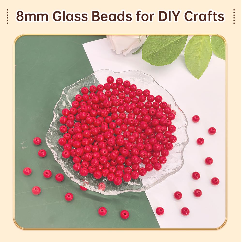 PAMIR TONG 400pcs 8mm Round Porcelain red Glass Beads for Bracelet Pretty Smooth Loose Beads for Necklace-Earring-Jewelry Making, Lanyard, Home Deco and DIY Crafts & Projects