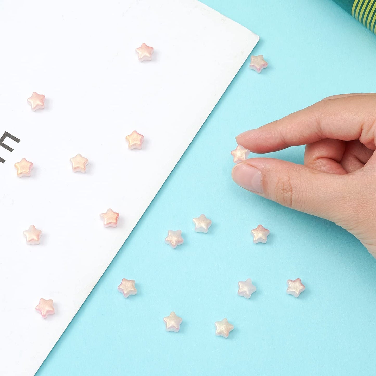 UR URLIFEHALL 100 Pcs Pink Imitation Jade Glass Star Beads with Glitter Powder Glass Beads for Earring Bracelet Necklace Jewelry DIY Making
