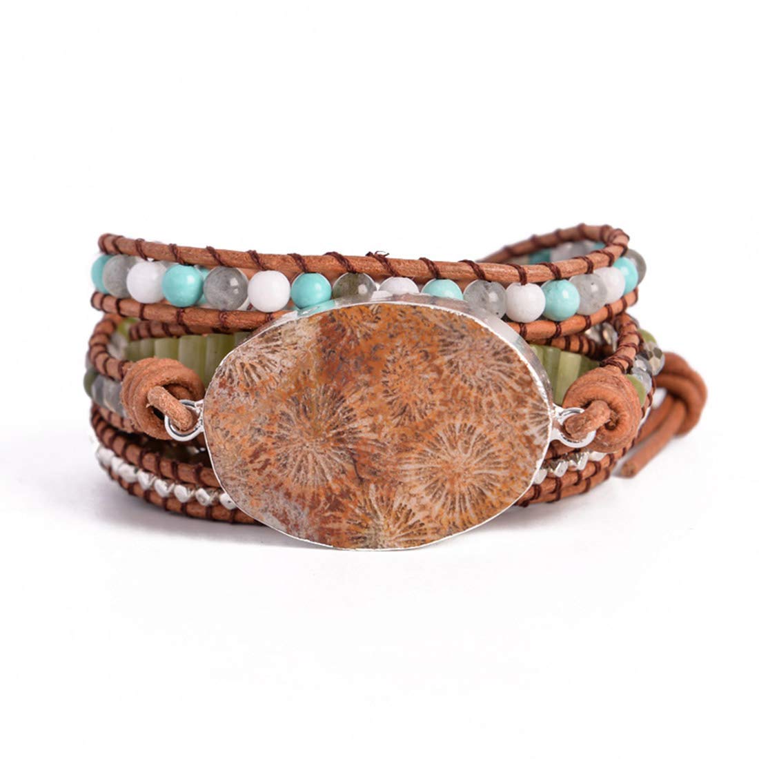 YGLINE Natural Stone Bracelet 5 Wraps Bracelet Handmade Blue Color Boho Bracelet for Women Bracelet