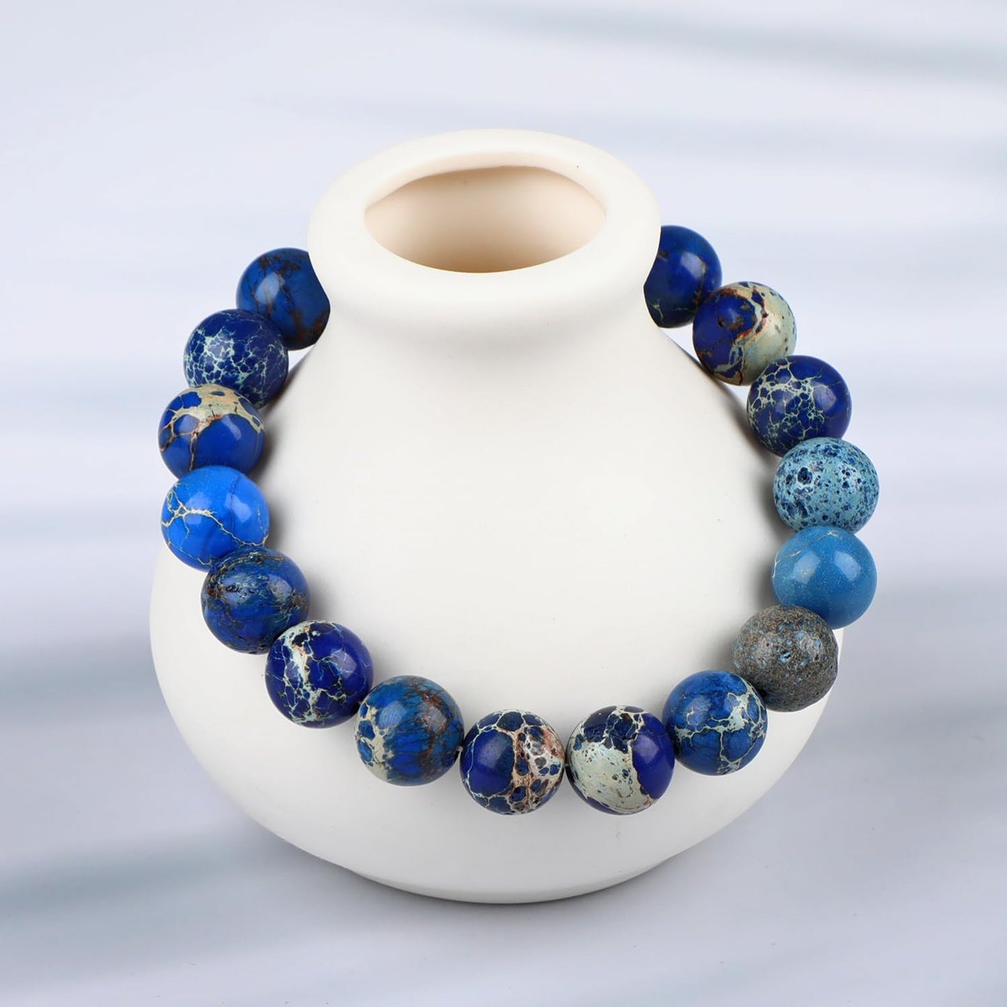 LPBeads Handmade Natural Gemstone Stretch Elastic 10mm Blue Imperial Jasper Bracelet Healing Crystal Round Stone Beads Jewelry Gifts for Women Men