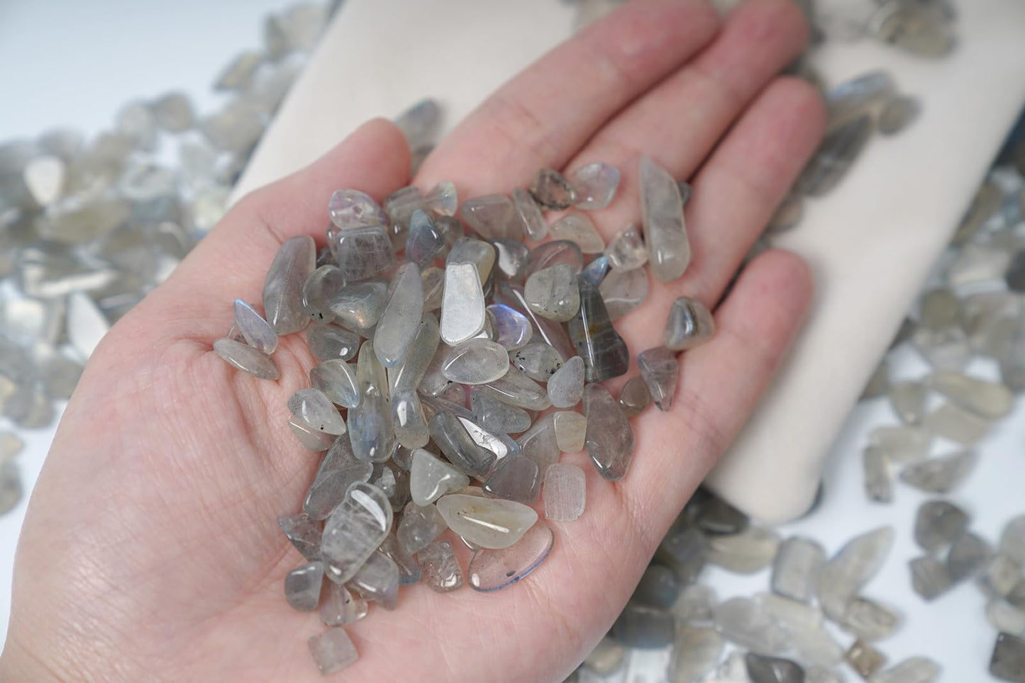 ZenQ 1 lb Gray Moonstone Tumbled Stone Chips Crushed Natural Crystal Quartz Pieces