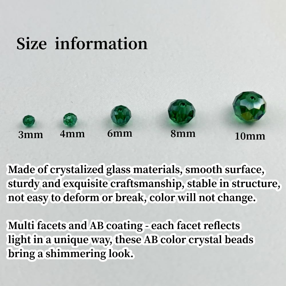 YHYPOCI 500pcs 3mm Crystal Glass Beads for Crafts Faceted Rondelle Glass Beads for Jewelry Making Crystal Spacer Beads for Necklaces Bracelets Earrings DIY Craft(Peacock Green AB)