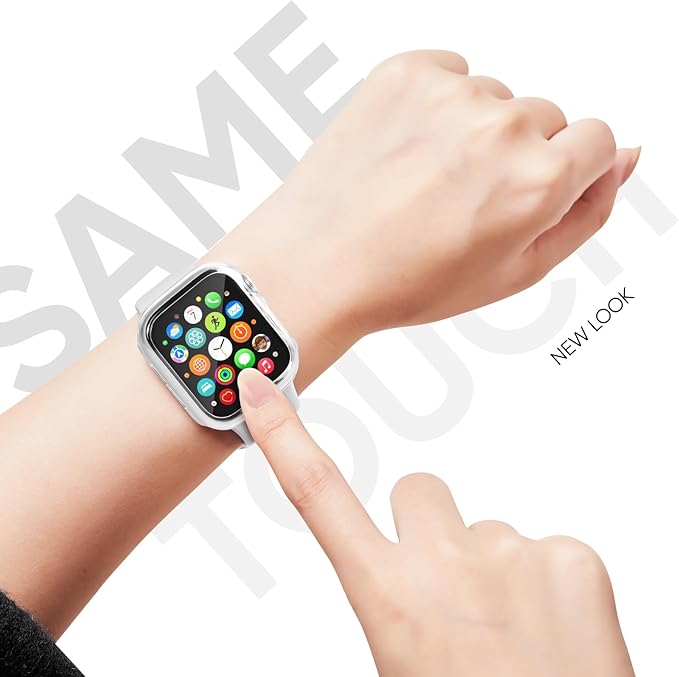 Compatible for Apple Watch Band 40mm 41mm and Case with Screen Protector, Soft Silicone Sport Strap Bands and Protective Cover with Tempered Glass for iWatch Series 9 8 7 SE 6 5 4