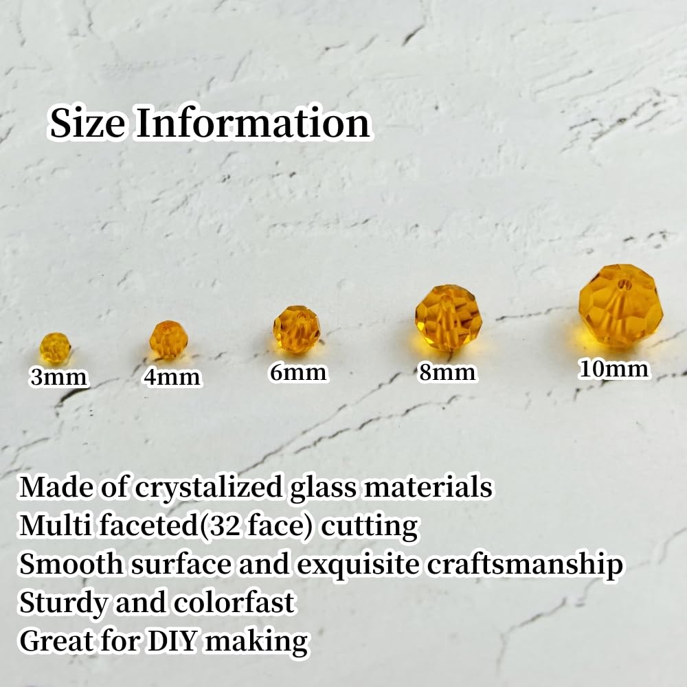 YUEXIGO 100pcs 8mm Round Crystal Glass Beads for Jewelry Making, Faceted Crystal Glass Spacer Beads for Bracelet Earring Necklace DIY Craft(Orange)