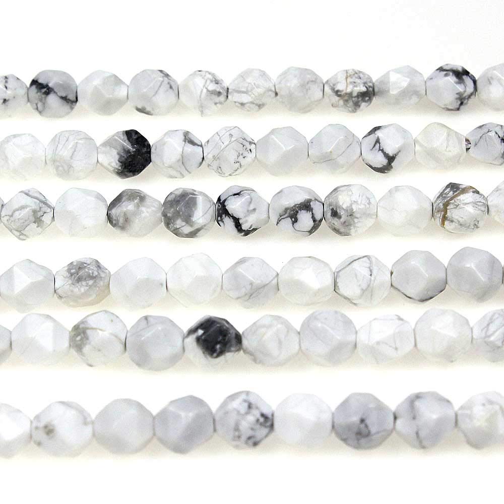 MJDCB Best Sellers Natural Stone Beads Faceted Polygon White Howlite Crystal Energy Stone Healing Power for Jewelry Making(8mm)