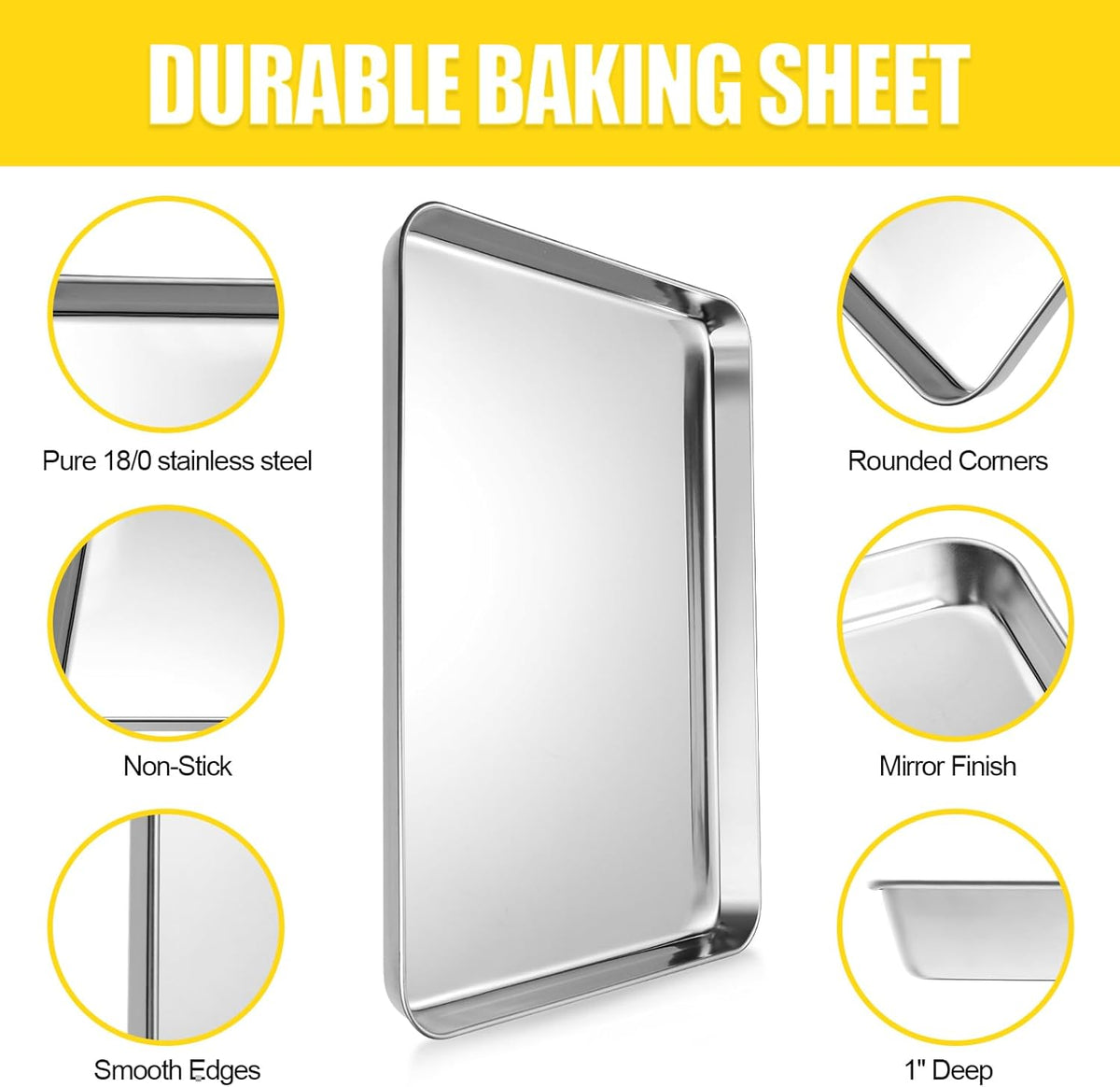 Terlulu Stainless Steel Baking Sheet Set - Nonstick Half Sheet Pan for Oven | 2-Piece, 17.3'' x 12.3'' x 1''