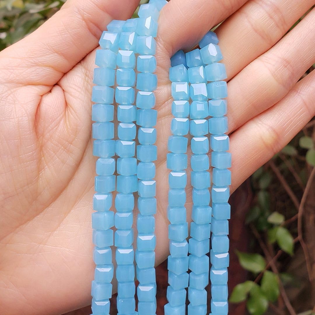 100pcs Czech Faceted Cube Crystal Glass Loose Beads Spacer 6mm (0.24 Inch) Blue Turquoise Opal for DIY Jewelry Craft Making CCC631